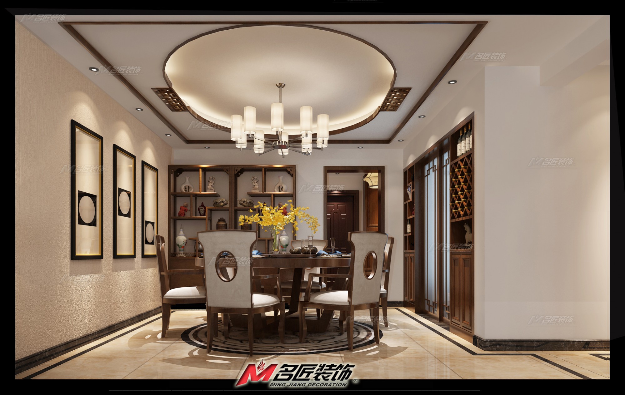 新中式风格室内18新利登录(中国)有限公司-丽日豪庭三居146平米
