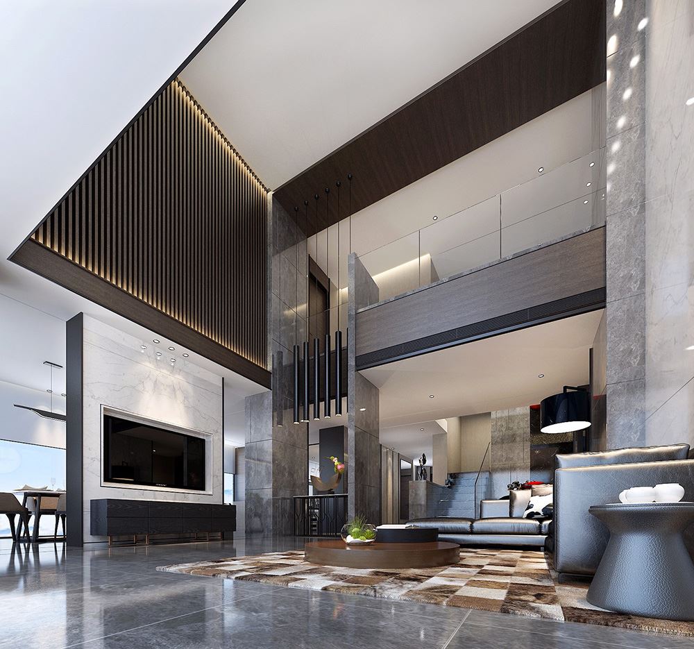 黑白灰现代简约风格室内18新利登录(中国)有限公司-天湖郦都别墅420平米
