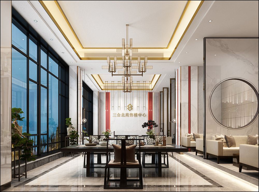 新中式风格室内18新利登录(中国)有限公司-三合北苑售楼部150平米