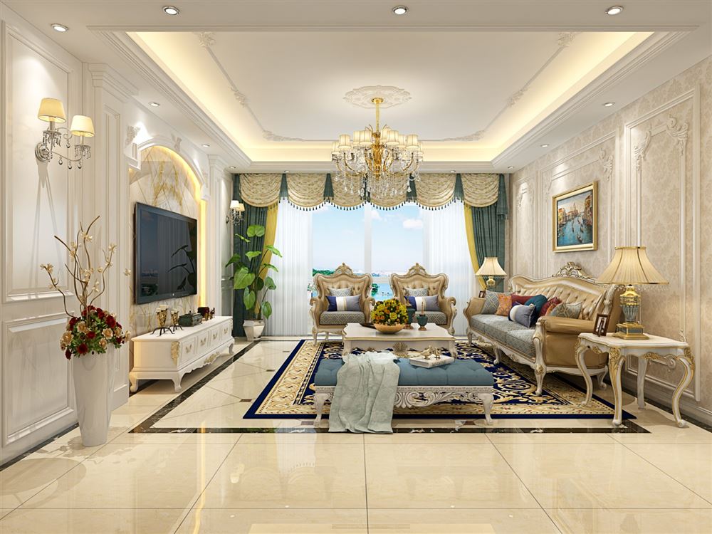 众域御景湾139平米三居-欧式奢华风格家装设计室内18新利登录(中国)有限公司