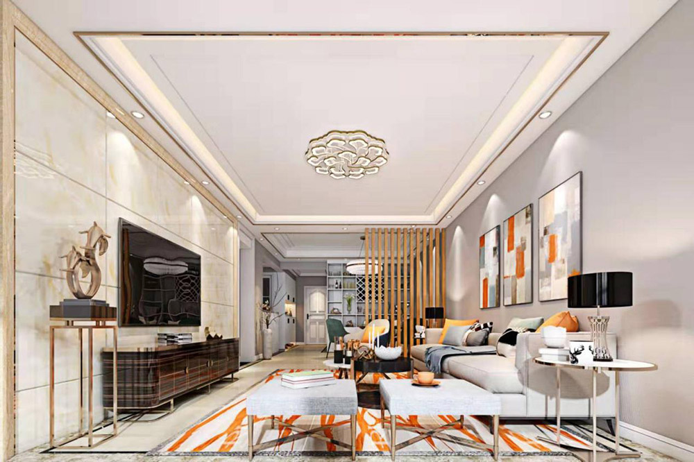 轻奢风格室内18新利登录(中国)有限公司-时代锋尚平层175平米-客厅