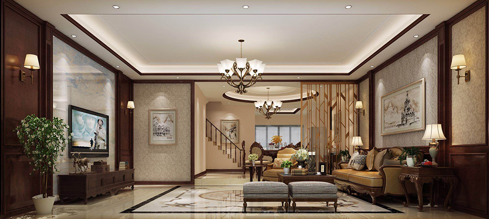 美式乡村风格别墅18新利登录(中国)有限公司-瑞和新城别墅350平米-客厅
