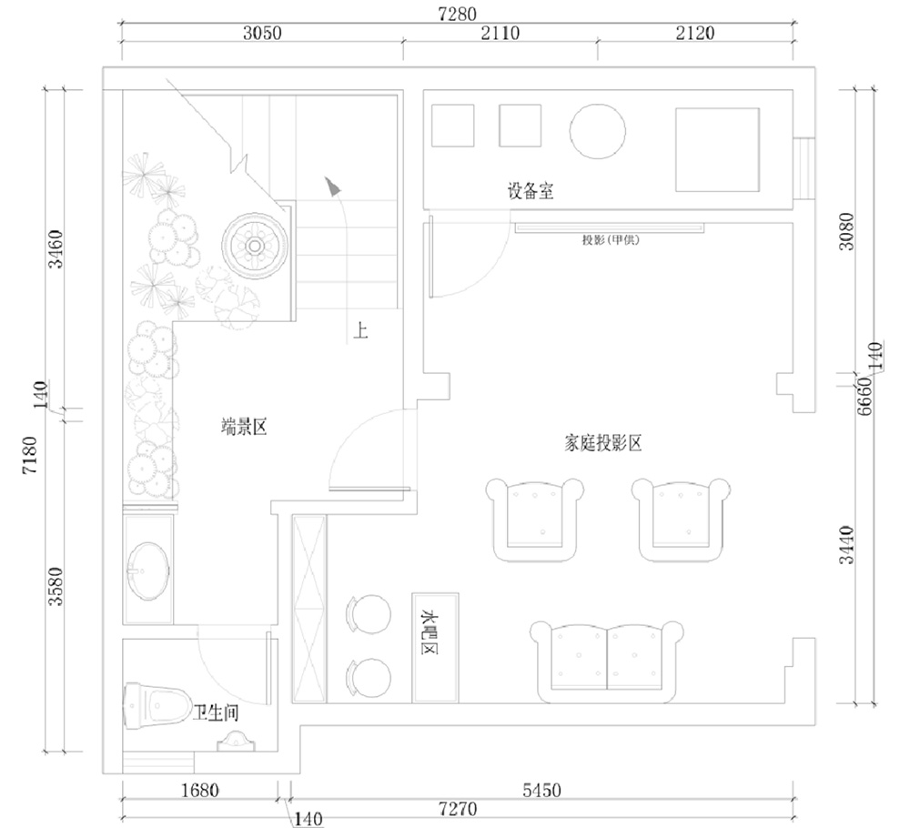 装修案例经典美式风格别墅18新利登录(中国)有限公司-地下室布局图