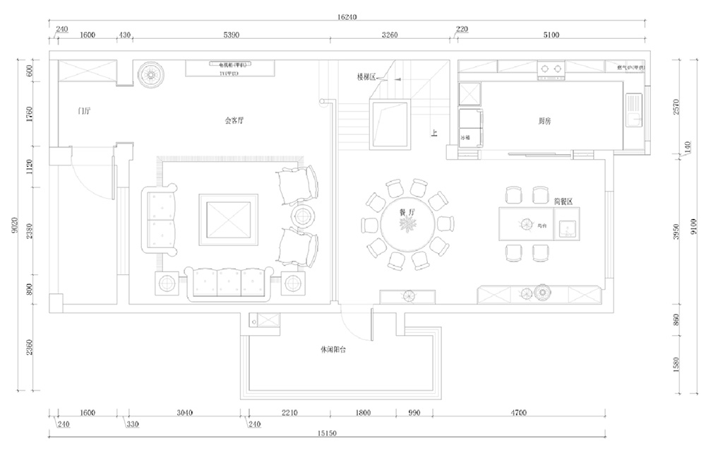 装修案例经典美式风格别墅18新利登录(中国)有限公司-首层布局图