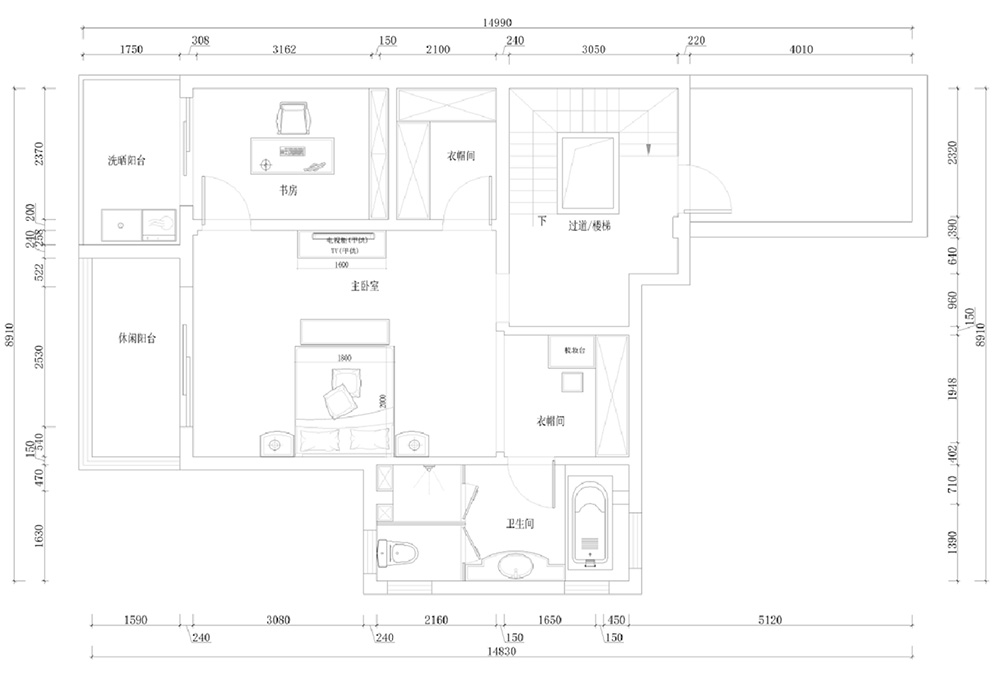 装修案例经典美式风格别墅18新利登录(中国)有限公司-三层布局图