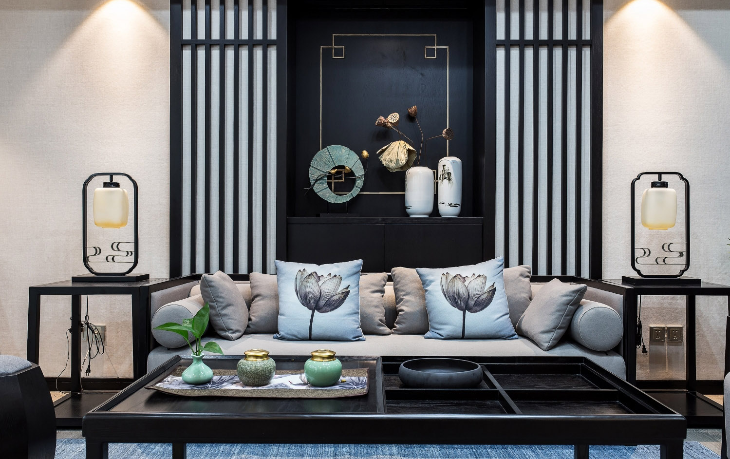 新中式风格家装设计室内18新利登录(中国)有限公司-客厅