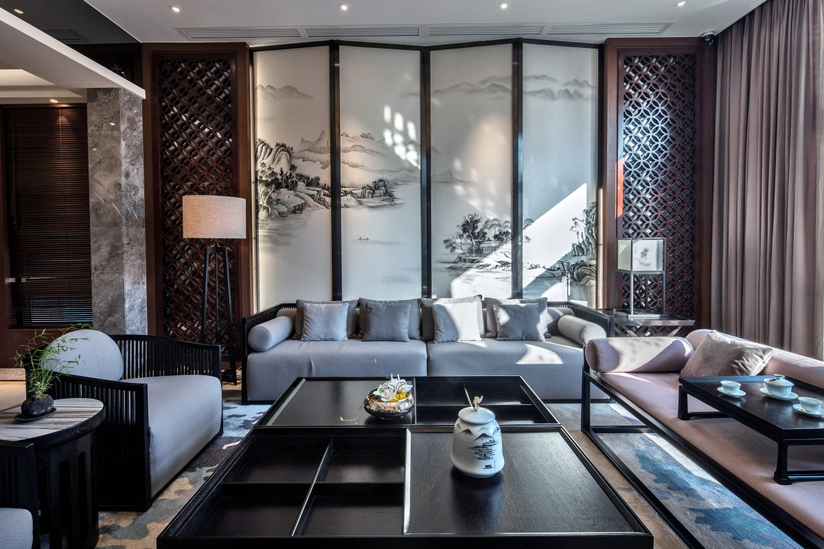 新中式风格家装设计室内18新利登录(中国)有限公司-客厅沙发背景墙