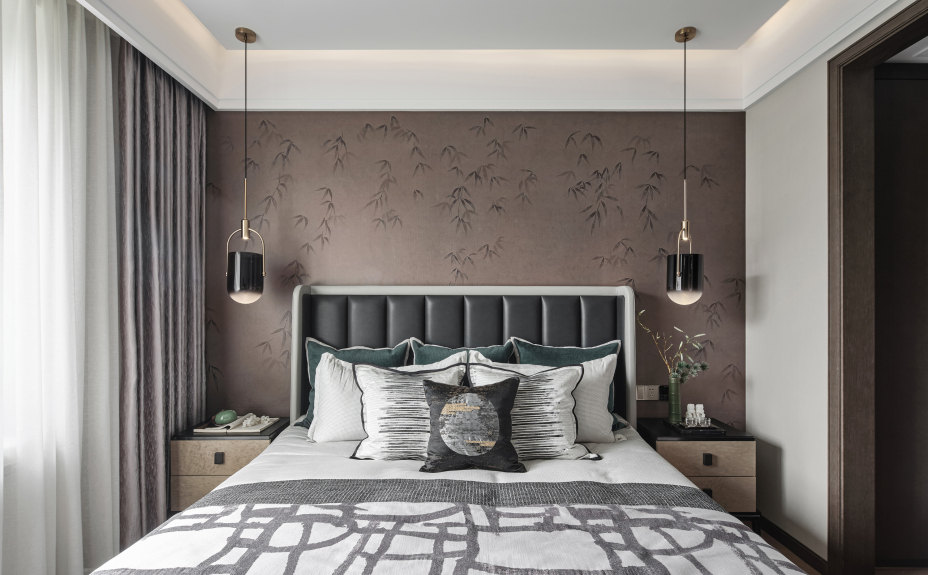 现代中式风格家装设计室内18新利登录(中国)有限公司-卧室