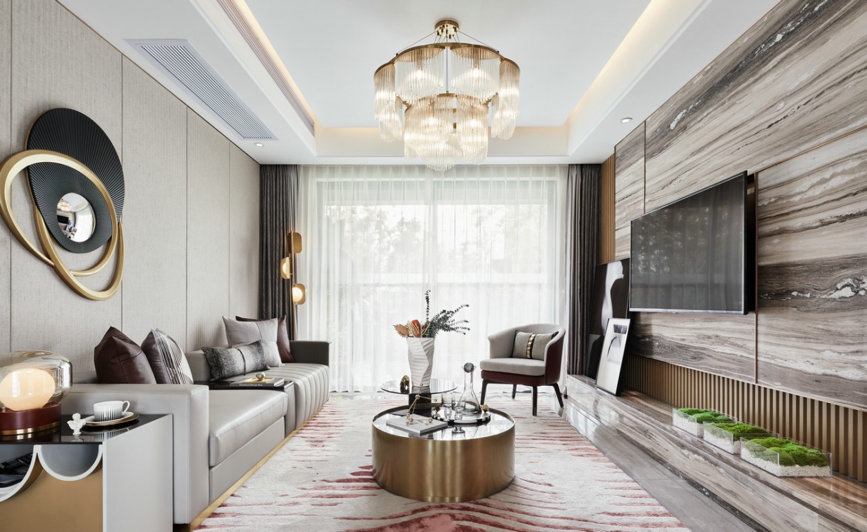 现代轻奢风格家装设计室内18新利登录(中国)有限公司-客厅