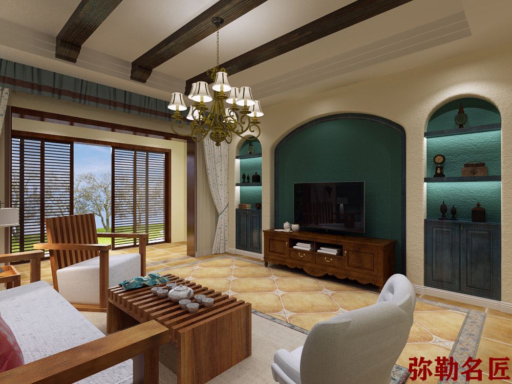 美式乡村风格室内18新利登录(中国)有限公司-盛世家园跃层三居140平米