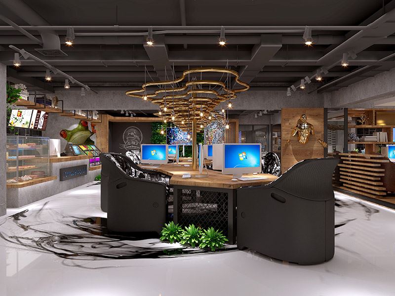 工业风格室内18新利登录(中国)有限公司-角蛙网咖办公空间1000平米