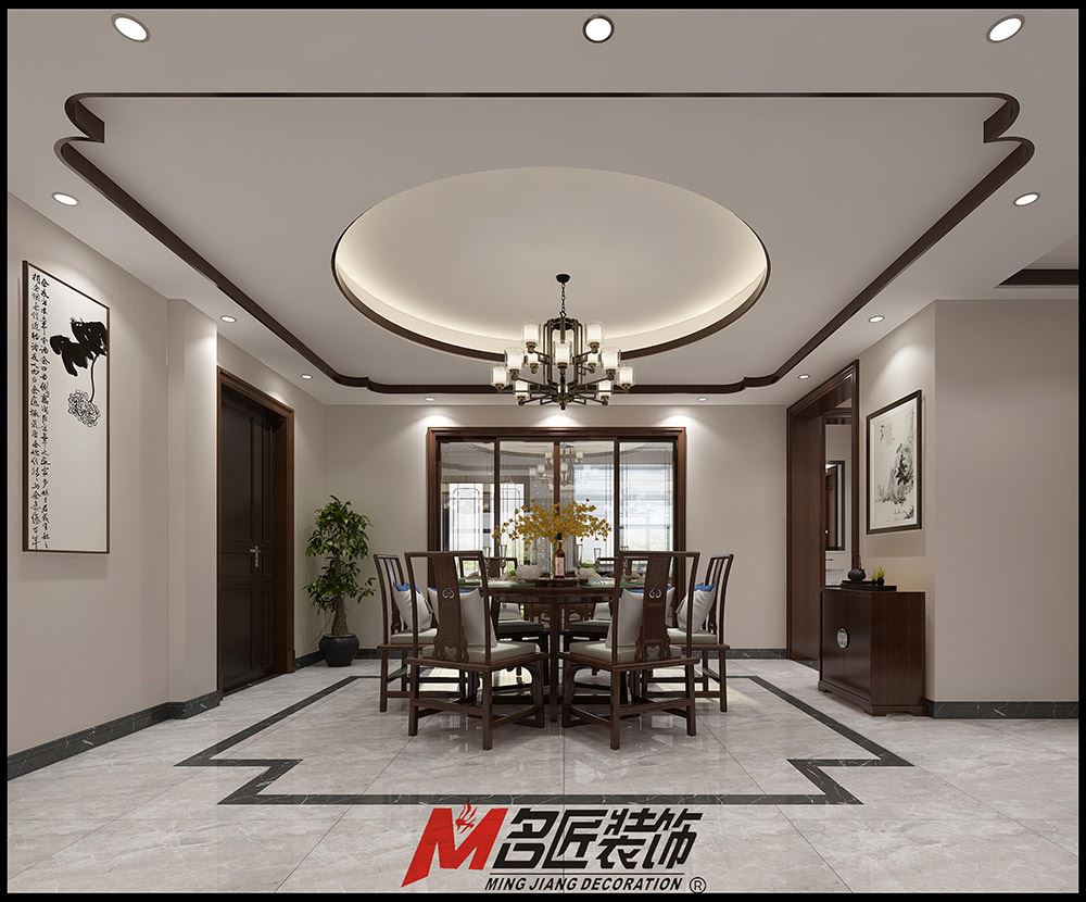新中式风格室内18新利登录(中国)有限公司-万和华府复式180平米